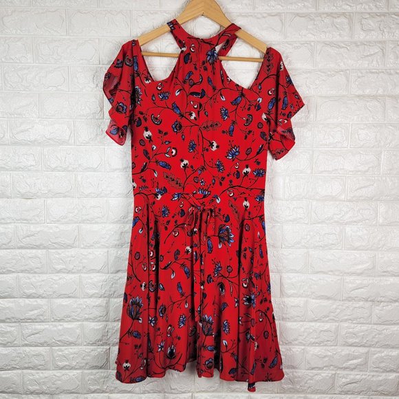 Shoshanna Red Floral Silk Dress Size 8 - Picture 3 of 12